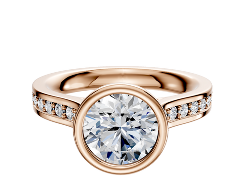18K Rose Gold Bezel Full Bezel North/South Cathedral Flat 1-Row-Pave 2.5mm Engagement Ring