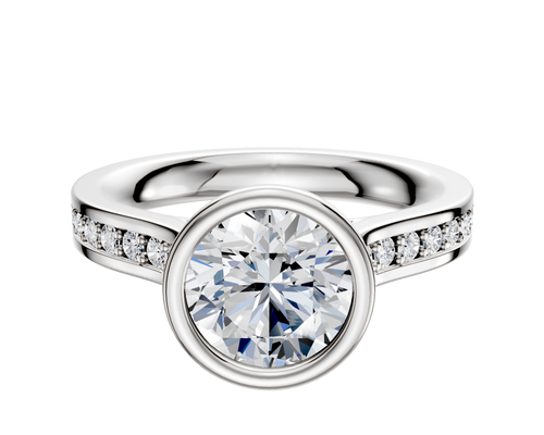 18K Two Tone Bezel Full Bezel North/South Cathedral Flat 1-Row-Pave 2.5mm Engagement Ring