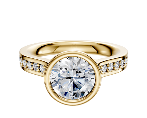 18K Yellow Gold Bezel Full Bezel North/South Cathedral Flat 1-Row-Pave 2.5mm Engagement Ring