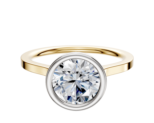 18K Two Tone Bezel Full Bezel North/South Cathedral Flat 1.5mm Engagement Ring