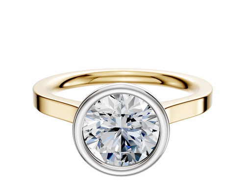 18K Two Tone Bezel Full Bezel North/South Cathedral Flat 2.0mm Engagement Ring