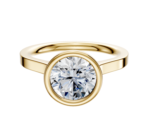 14K Yellow Gold Bezel Full Bezel North/South Cathedral Flat 2.0mm Engagement Ring