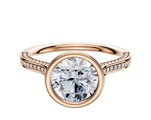 18K Rose Gold Bezel Full Bezel North/South Cathedral Flat 3-Row-Pave 2.0mm Engagement Ring