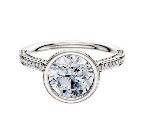 14K Two Tone Bezel Full Bezel North/South Cathedral Flat 3-Row-Pave 2.0mm Engagement Ring