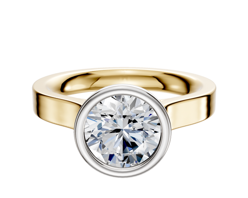 18K Two Tone Bezel Full Bezel North/South Cathedral Flat 3.0mm Engagement Ring