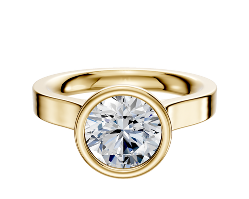 14K Yellow Gold Bezel Full Bezel North/South Cathedral Flat 3.0mm Engagement Ring
