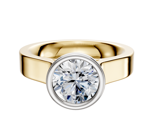 18K Two Tone Bezel Full Bezel North/South Cathedral Flat 4.0mm Engagement Ring