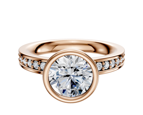 14K Rose Gold Bezel Full Bezel North/South Classic Flat 1-Row-Pave 2.5mm Engagement Ring