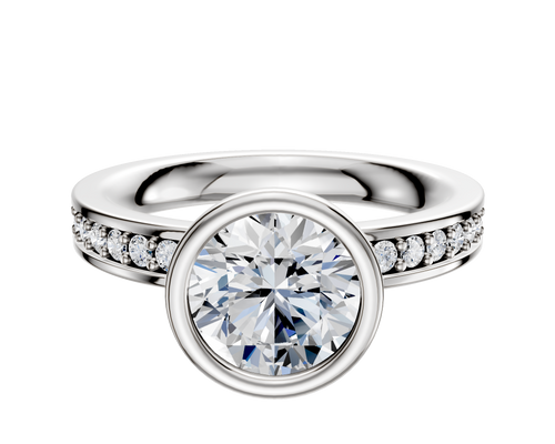 18K Two Tone Bezel Full Bezel North/South Classic Flat 1-Row-Pave 2.5mm Engagement Ring