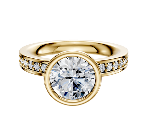 18K Yellow Gold Bezel Full Bezel North/South Classic Flat 1-Row-Pave 2.5mm Engagement Ring