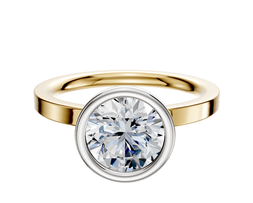 18K Two Tone Bezel Full Bezel North/South Classic Flat 2.0mm Engagement Ring