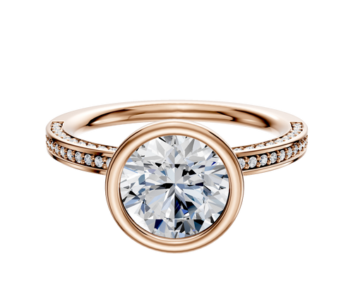 18K Rose Gold Bezel Full Bezel North/South Classic Flat 3-Row-Pave 2.0mm Engagement Ring