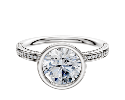 Platinum Bezel Full Bezel North/South Classic Flat 3-Row-Pave 2.0mm Engagement Ring