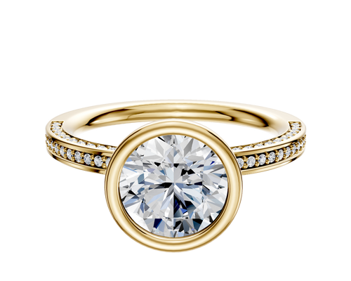 18K Yellow Gold Bezel Full Bezel North/South Classic Flat 3-Row-Pave 2.0mm Engagement Ring
