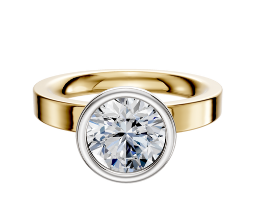 14K Two Tone Bezel Full Bezel North/South Classic Flat 3.0mm Engagement Ring