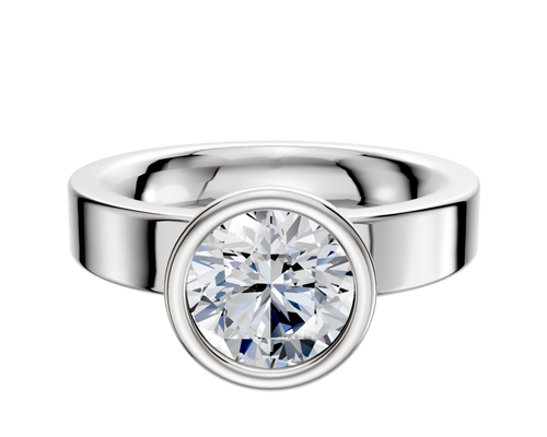 18K White Gold Bezel Full Bezel North/South Classic Flat 4.0mm Engagement Ring