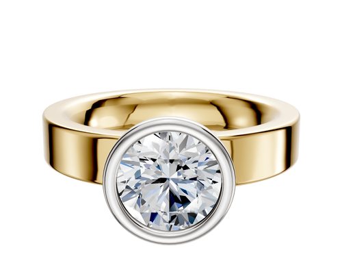 14K Two Tone Bezel Full Bezel North/South Classic Flat 4.0mm Engagement Ring