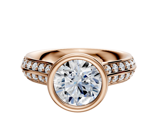 18K Rose Gold Bezel Full Bezel North/South Cathedral Knife Edge 1-Row-Pave 2.5mm Engagement Ring