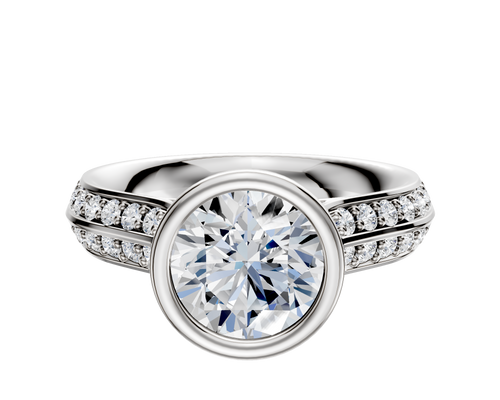 Platinum Bezel Full Bezel North/South Cathedral Knife Edge 1-Row-Pave 2.5mm Engagement Ring
