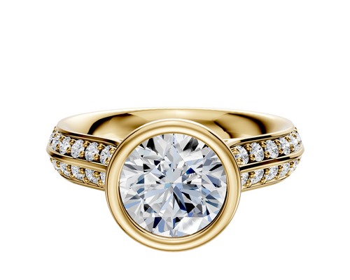 18K Yellow Gold Bezel Full Bezel North/South Cathedral Knife Edge 1-Row-Pave 2.5mm Engagement Ring