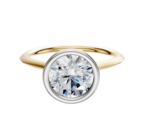14K Two Tone Bezel Full Bezel North/South Cathedral Knife Edge 1.5mm Engagement Ring
