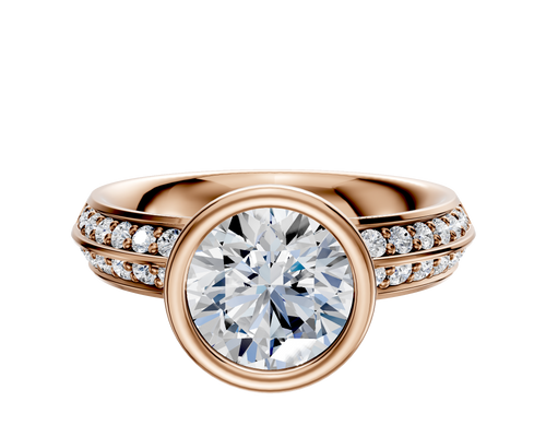 18K Rose Gold Bezel Full Bezel North/South Classic Knife Edge 1-Row-Pave 2.5mm Engagement Ring