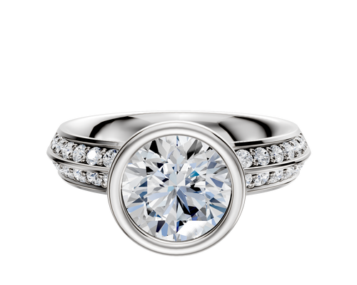 18K Two Tone Bezel Full Bezel North/South Classic Knife Edge 1-Row-Pave 2.5mm Engagement Ring
