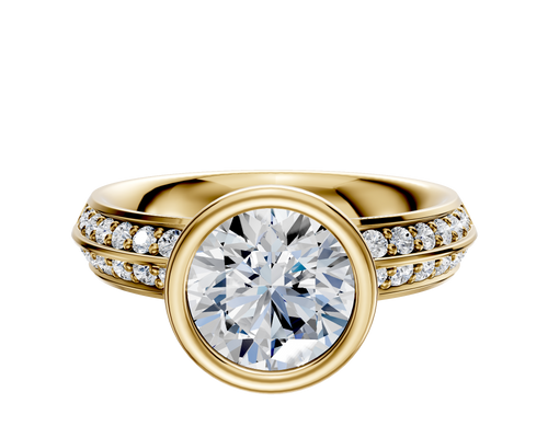 14K Yellow Gold Bezel Full Bezel North/South Classic Knife Edge 1-Row-Pave 2.5mm Engagement Ring