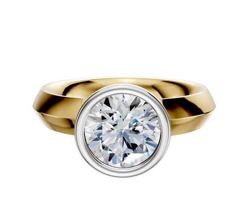 18K Two Tone Bezel Full Bezel North/South Classic Knife Edge 4.0mm Engagement Ring