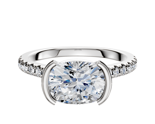 18K White Gold Bezel Half Bezel East/West Cathedral Dome 1-Row-Pave 2.5mm Engagement Ring