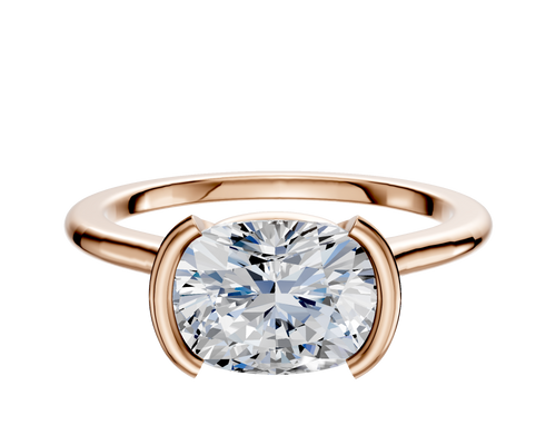 14K Rose Gold Bezel Half Bezel East/West Cathedral Dome 1.5mm Engagement Ring