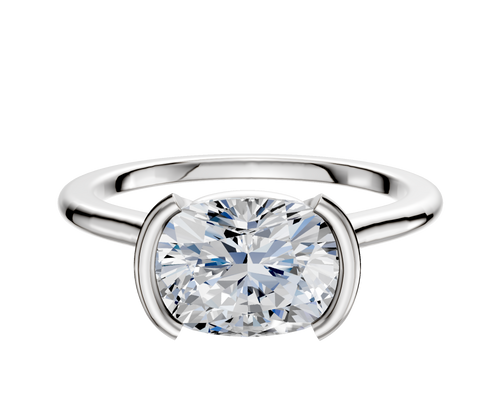 18K White Gold Bezel Half Bezel East/West Cathedral Dome 1.5mm Engagement Ring