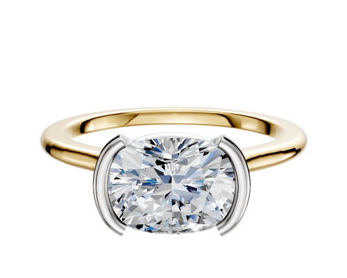 14K Two Tone Bezel Half Bezel East/West Cathedral Dome 1.5mm Engagement Ring