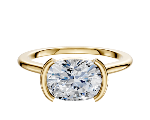 14K Yellow Gold Bezel Half Bezel East/West Cathedral Dome 1.5mm Engagement Ring