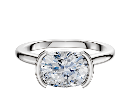 14K White Gold Bezel Half Bezel East/West Cathedral Dome 2.0mm Engagement Ring