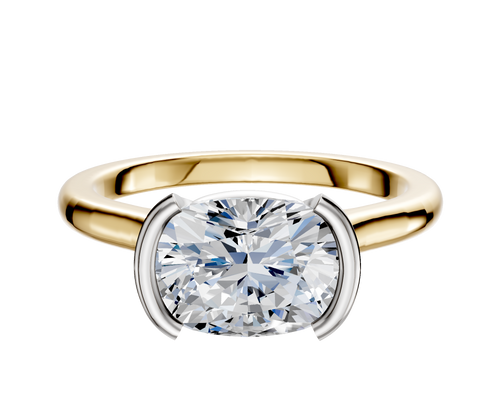 18K Two Tone Bezel Half Bezel East/West Cathedral Dome 2.0mm Engagement Ring