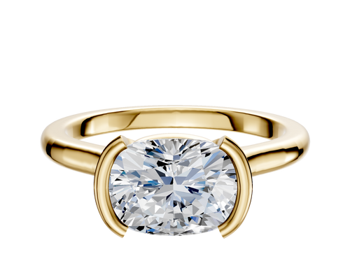 14K Yellow Gold Bezel Half Bezel East/West Cathedral Dome 2.0mm Engagement Ring