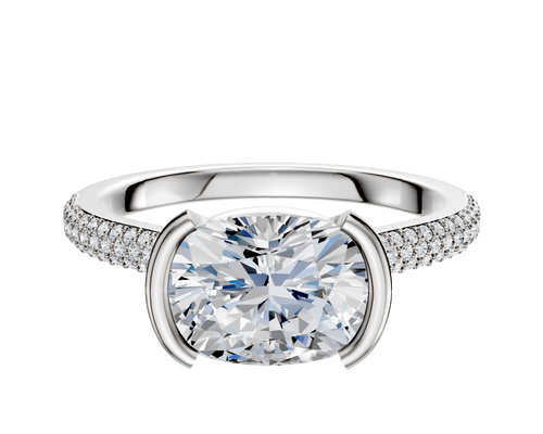 14K Two Tone Bezel Half Bezel East/West Cathedral Dome 3-Row-Pave 2.0mm Engagement Ring