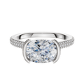 An 18K white gold East/West cathedral dome engagement ring with a bezel half bezel setting and three rows of pavé-set diamonds along the 2.0mm band, shown on a white background.