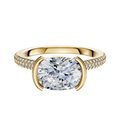 A 14K yellow gold engagement ring with a cathedral dome design, 2.0mm band, and 3-row pave setting in an east/west half bezel style.