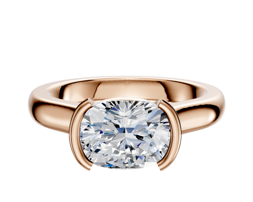 14K Rose Gold Bezel Half Bezel East/West Cathedral Dome 3.0mm Engagement Ring