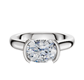 A 14K white gold bezel half bezel east/west cathedral dome 3.0mm engagement ring is displayed on a plain white background.