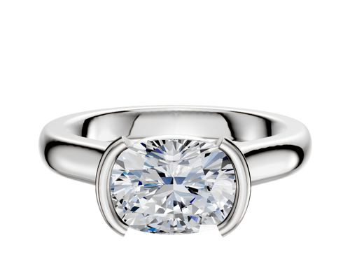 18K White Gold Bezel Half Bezel East/West Cathedral Dome 3.0mm Engagement Ring