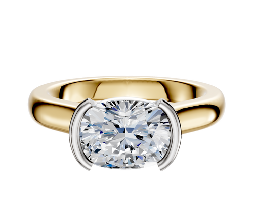 18K Two Tone Bezel Half Bezel East/West Cathedral Dome 3.0mm Engagement Ring