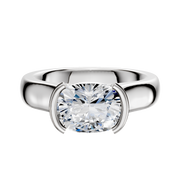 A 14K white gold East/West cathedral dome engagement ring with a half bezel setting and a 4.0mm center stone, displayed against a plain white background.