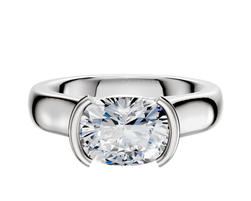 18K White Gold Bezel Half Bezel East/West Cathedral Dome 4.0mm Engagement Ring