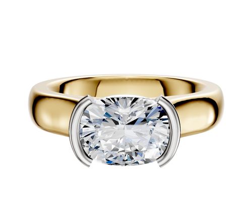 14K Two Tone Bezel Half Bezel East/West Cathedral Dome 4.0mm Engagement Ring