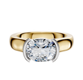 A 14K two-tone bezel half bezel East/West cathedral dome engagement ring with a 4.0mm center stone is displayed on a plain white background.