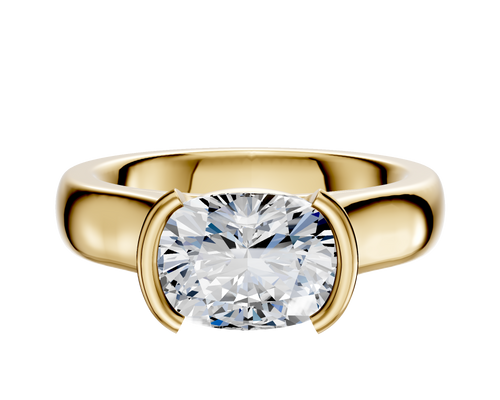 14K Yellow Gold Bezel Half Bezel East/West Cathedral Dome 4.0mm Engagement Ring