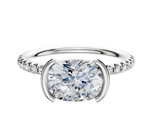 14K White Gold Bezel Half Bezel East/West Classic Dome 1-Row-Pave 2.5mm Engagement Ring